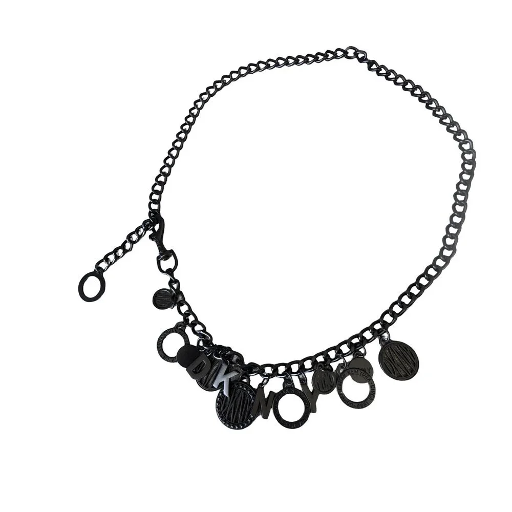 DKNY vintage Subway Token Logo Black Metal Chain Charm Belt 42